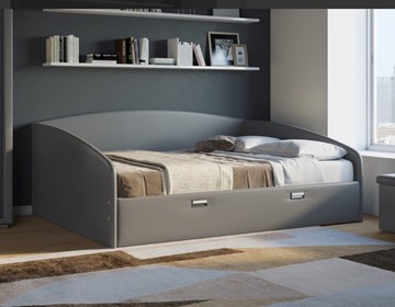 Кровать 2-спальная Bono 160х200, Экокожа (Серый) в Стерлитамаке