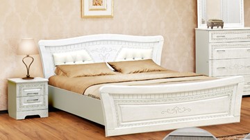 Кровать в спальню Версаль Франческа 160х200 с ортопедическим основанием, ясень анкор светлый/дуб шервуд/иск. кожа перламутровый глянец в Стерлитамаке