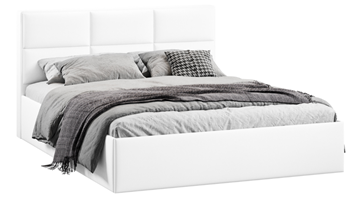 Кровать в спальню с подъемным механизмом с заглушиной Стелла тип 1 (Экокожа белая Polo) в Стерлитамаке