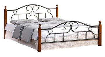 Кровать с основанием AT-808 дерево гевея/металл, 140*200 см (Queen bed), красный дуб/черный в Стерлитамаке
