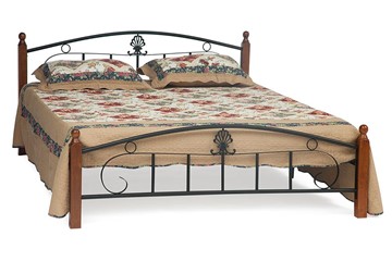 Кровать с основанием РУМБА (AT-203)/ RUMBA дерево гевея/металл, 140х200 см (double bed), красный дуб/черный в Стерлитамаке