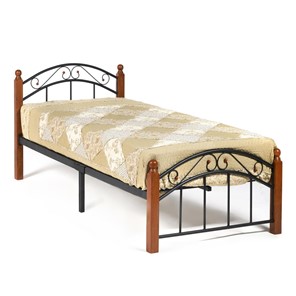 Кровать AT-8077 дерево гевея/металл, 90*200 см (Single bed), красный дуб/черный в Стерлитамаке