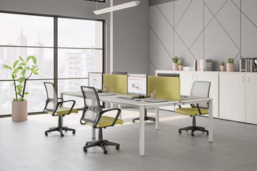 Комплект офисной мебели Юнитекс Комфорт КФ (белый премиум) на белом металокаркасе в Салавате