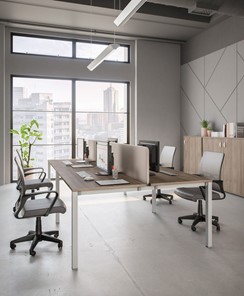 Офисный набор мебели Комфорт КФ (дуб шамони темный) на белом металокаркасе в Стерлитамаке