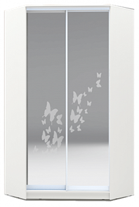 Угловой шкаф 2200х1103, ХИТ У-22-4-66-05, бабочки, 2 зеркала, белая шагрень в Стерлитамаке