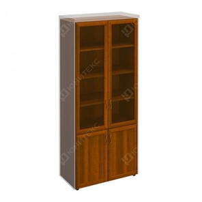Шкаф для документов со стеклянными дверьми в рамке Мастер, темный орех (90х45х208) МТ 379 в Салавате