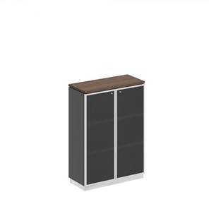 Шкаф для документов средний со стеклянными дверьми в рамке Bravo, дуб гладстоун/антрацит премиум (90х40х124,6) в Салавате