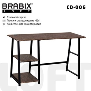 Стол на металлокаркасе Brabix BRABIX "LOFT CD-006", 1200х500х730 мм, 2 полки, цвет морёный дуб, 641224 в Стерлитамаке