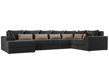 П-образный диван Майами, Серый/Серый/Бежевый (Велюр) НПБ в Уфе