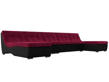 Большой П-образный диван Монреаль, Бордовый\Черный (Микровельвет\Экокожа) в Стерлитамаке