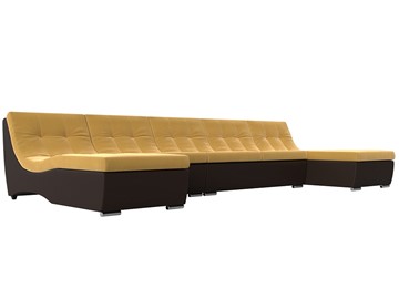 П-образный диван Монреаль, Желтый\Коричневый (Микровельвет\Экокожа) в Стерлитамаке