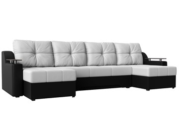 П-образный диван Сенатор, Белый/Черный (Экокожа) боннель в Уфе