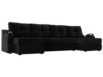 П-образный диван Меркурий П, Черный\Черный (Велюр\Экокожа) в Стерлитамаке
