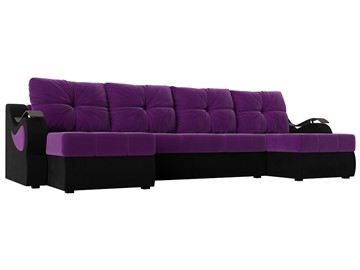 П-образный диван Меркурий П, Фиолетовый/черный (вельвет) в Стерлитамаке