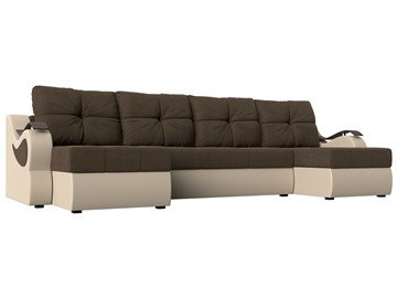 П-образный диван Меркурий П, Коричневый/бежевый (рогожка/экокожа) в Стерлитамаке