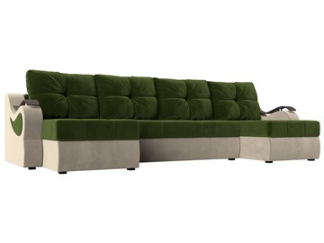 П-образный диван Меркурий П, Зеленый/бежевый (вельвет) в Уфе