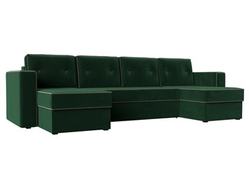 Большой П-образный диван Принстон, Зеленый\Коричневый (Велюр) боннель в Уфе