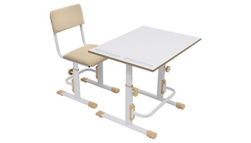 Растущий комплект мебели POLINI Kids Растущая парта-трансформер М1 и стул регулируемый L Белый-макиато в Уфе