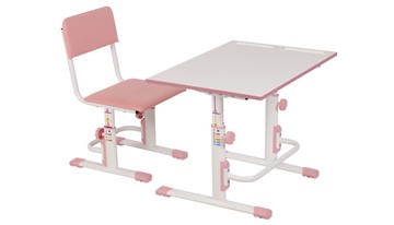 Комплект детской мебели POLINI Kids Растущая парта-трансформер М1 и стул регулируемый L Белый-розовый в Уфе