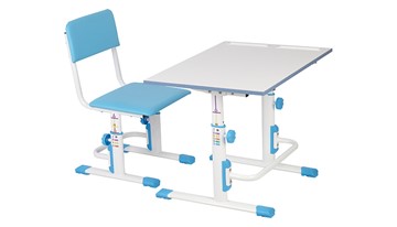 Растущий комплект мебели POLINI Kids Растущая парта-трансформер М1 и стул регулируемый L Белый-синий в Уфе