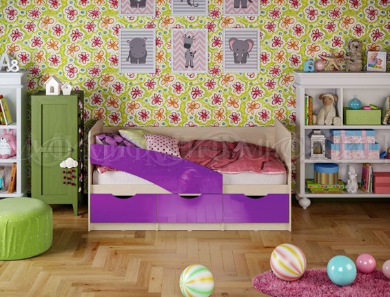 Кроватка Бабочки 800*1600, Фиолетовый глянец в Стерлитамаке - изображение