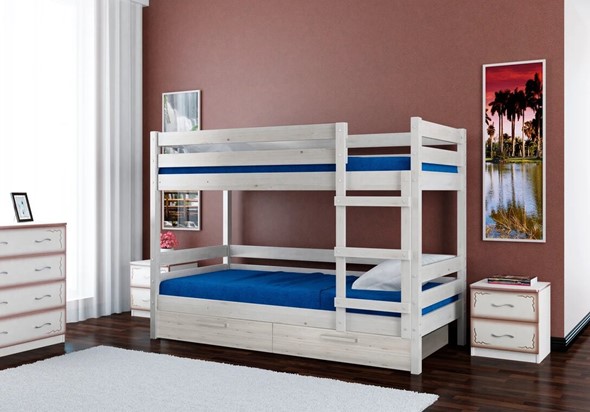 Кровать детская Джуниор двухъярусная с ящиками (Белый Античный) в Стерлитамаке - изображение