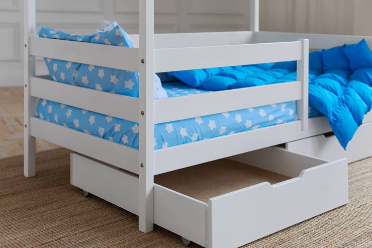 Двухэтажная детская кровать Домик с ящиками, цвет белый в Стерлитамаке - изображение 3