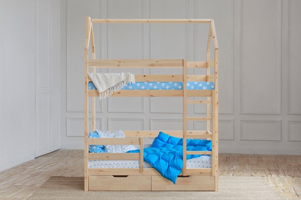 Детская двухъярусная кровать Домик с ящиками, без покраски в Уфе - изображение