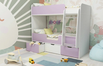 Детская 2-этажная кровать Малыш двойняшка 70х160, корпус Белое дерево, фасад Ирис в Стерлитамаке - предосмотр