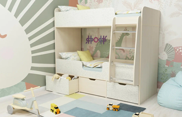 Детская 2-ярусная кровать Малыш двойняшка 70х160, корпус Дуб молочный, фасад Фейритейл в Стерлитамаке - предосмотр