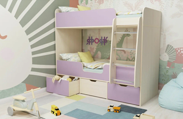 Двухъярусная детская кровать Малыш двойняшка 70х160, корпус Дуб молочный, фасад Ирис в Стерлитамаке - предосмотр