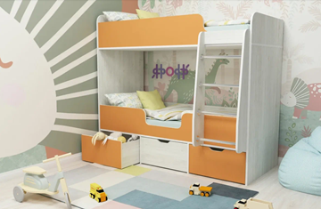 Двухэтажная детская кровать Малыш двойняшка 70х160, корпус Винтерберг, фасад Оранжевый в Стерлитамаке - предосмотр