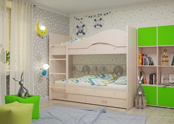 Детская 2-этажная кровать Мая на щитах со шкафом и ящиками, цвет Млечный дуб в Уфе - предосмотр 1