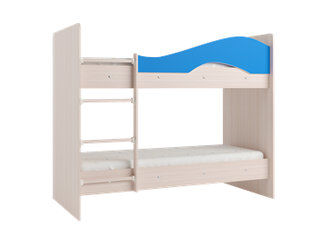 Детская 2-х ярусная кровать Мая на щитах со шкафом и ящиками, корпус Млечный дуб, фасад Синий в Стерлитамаке - предосмотр 1