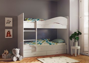 Двухэтажная кровать Мая с 2 ящиками на щитах, цвет Млечный дуб в Салавате