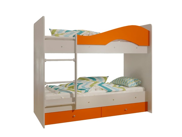 Двухэтажная детская кровать Мая с 2 ящиками на щитах, корпус Млечный дуб, фасад Оранжевый в Салавате - изображение 4