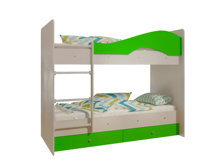 Детская 2-этажная кровать Мая с 2 ящиками на щитах, корпус Млечный дуб, фасад Салатовый в Стерлитамаке - изображение 4