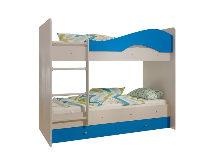 Кровать 2-ярусная Мая с 2 ящиками на щитах, корпус Млечный дуб, фасад Синий в Стерлитамаке - изображение 4