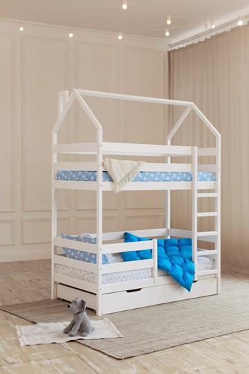 Двухэтажная детская кровать Домик с ящиками, цвет белый в Стерлитамаке - изображение 6
