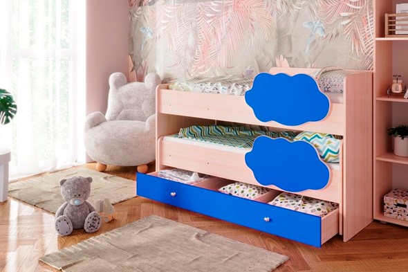 Детская 2-этажная кровать Соник 1.6 с ящиком, Синий в Стерлитамаке - изображение