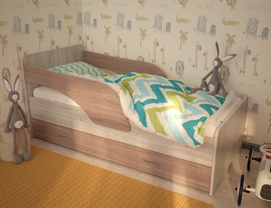 Кровать с ящиками Максимка, корпус Шимо светлый, фасад Шимо темный в Салавате - изображение