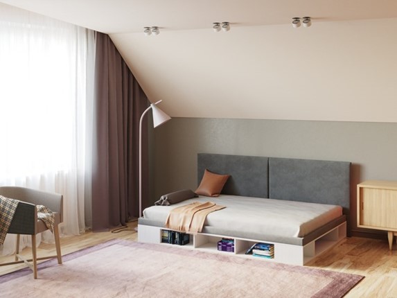 Подростковая кровать Lancaster 1, 120х200, ЛДСП белый, лофти серый в Стерлитамаке - изображение