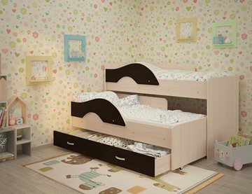 Детская двухэтажная кровать Радуга 1.6 с ящиком, корпус Млечный дуб, фасад Венге в Стерлитамаке - предосмотр 1
