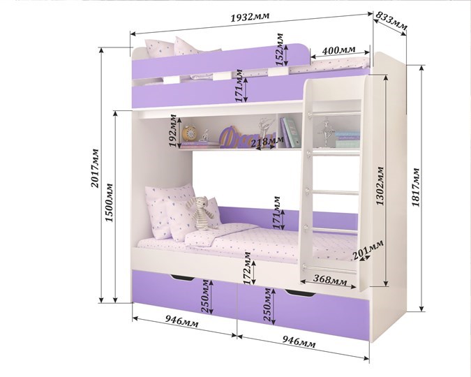 Двухэтажная кровать Юниор-5, каркас Дуб, фасад Розовый в Стерлитамаке - изображение 1
