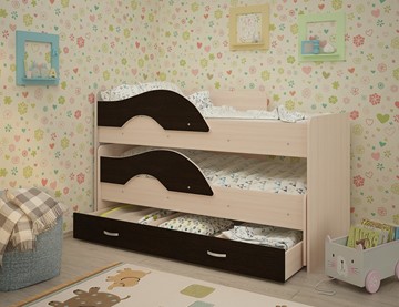 Детская двухэтажная кровать Радуга 1.6 с ящиком, корпус Млечный дуб, фасад Венге в Стерлитамаке - предосмотр