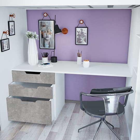 Кровать-чердак с письменным столом и шкафом POLINI Kids Simple Белый / Бетон в Уфе - изображение 6
