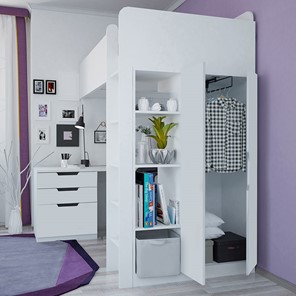 Кровать-чердак с письменным столом и шкафом POLINI Kids Simple Белый в Уфе - предосмотр 3