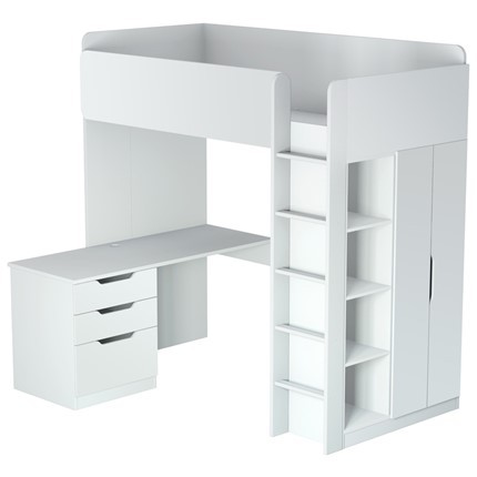Кровать-чердак с письменным столом и шкафом POLINI Kids Simple Белый в Салавате - изображение