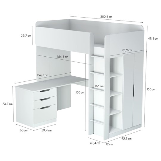 Кровать-чердак с письменным столом и шкафом POLINI Kids Simple Белый в Стерлитамаке - изображение 6