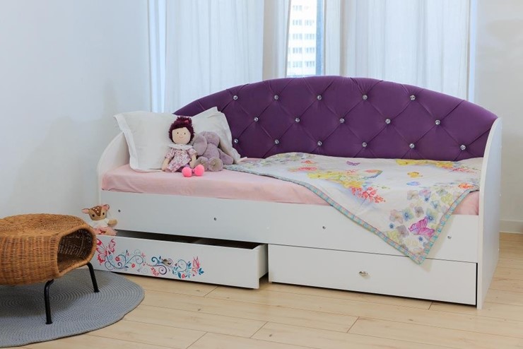 кровать детская фиолетовая с ящиками